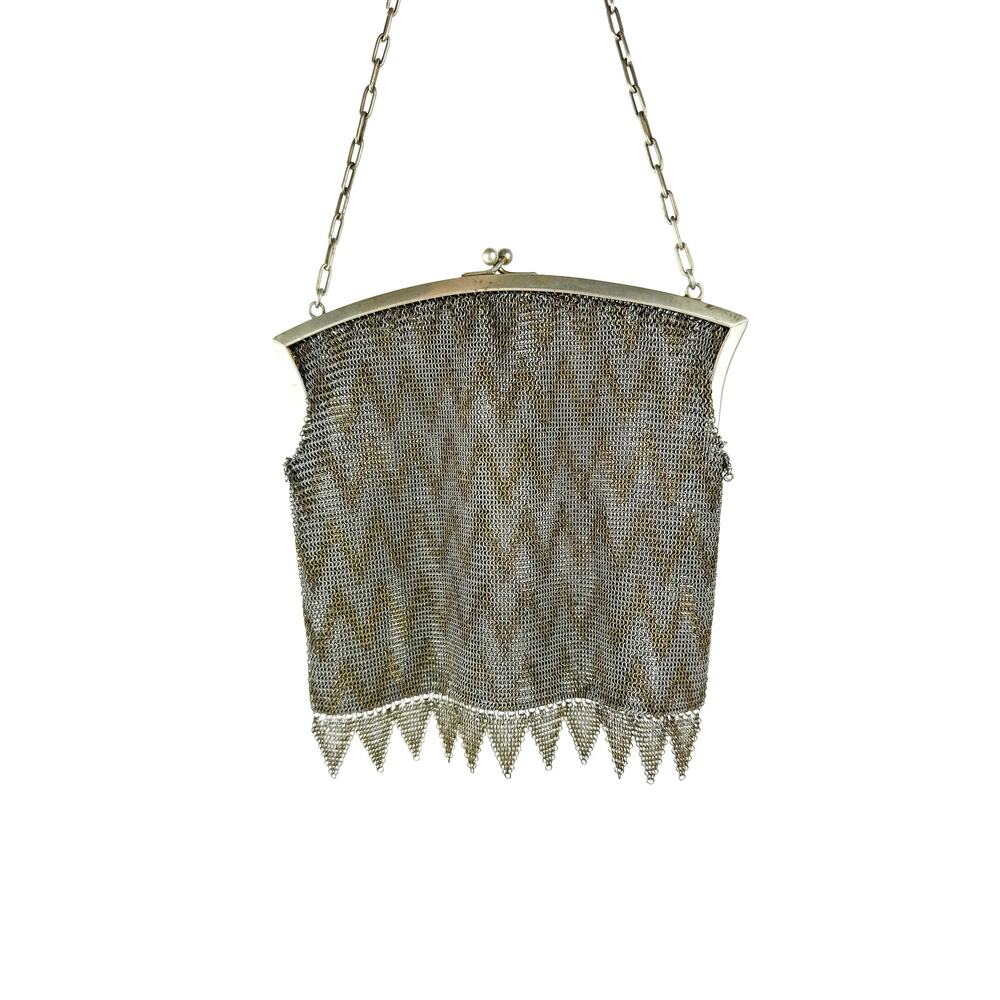 Herringbone Vintage Metal Mesh Bag Light Repair Needed